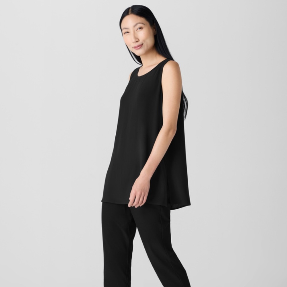 Silk Georgette Crepe Ballet Neck Long Tank